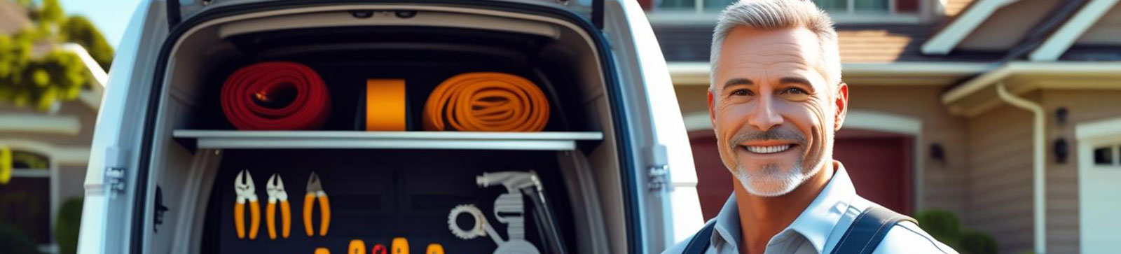 Flushing, NY garage door technician with a fully equipped service van ready for residential repairs.