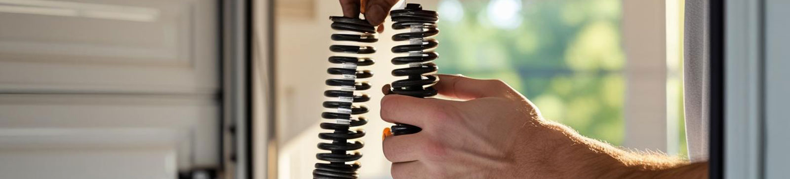 Technician holding a broken and new garage door spring, ready for professional replacement in Flushing, NY.